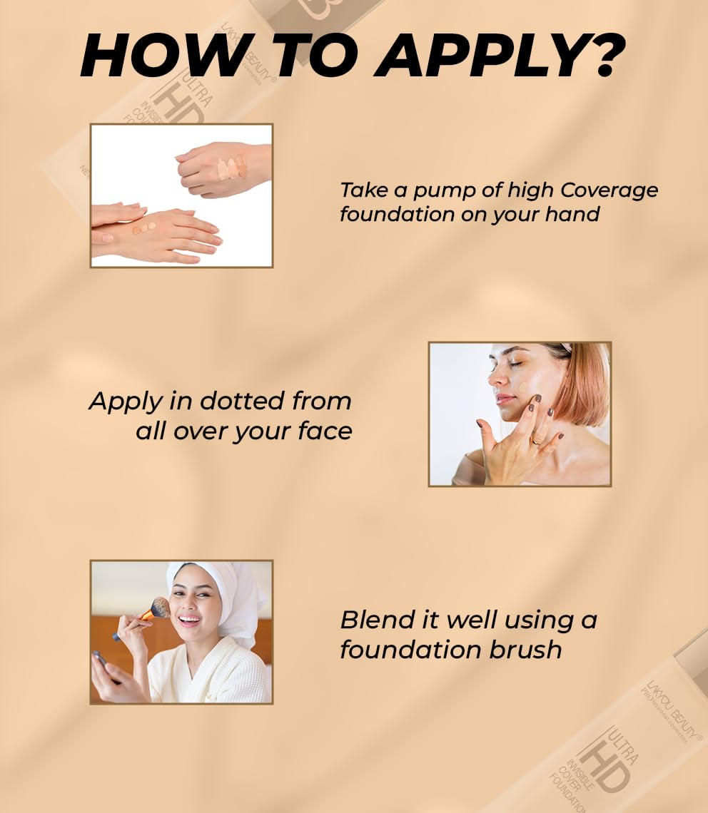 Lakyou Beauty Ultra HD Invisible Cover Foundation | Seamless Blend | High Definition Finish | Lightweight & Long-Lasting | Shade-03(Natural Beige)) | 30ml