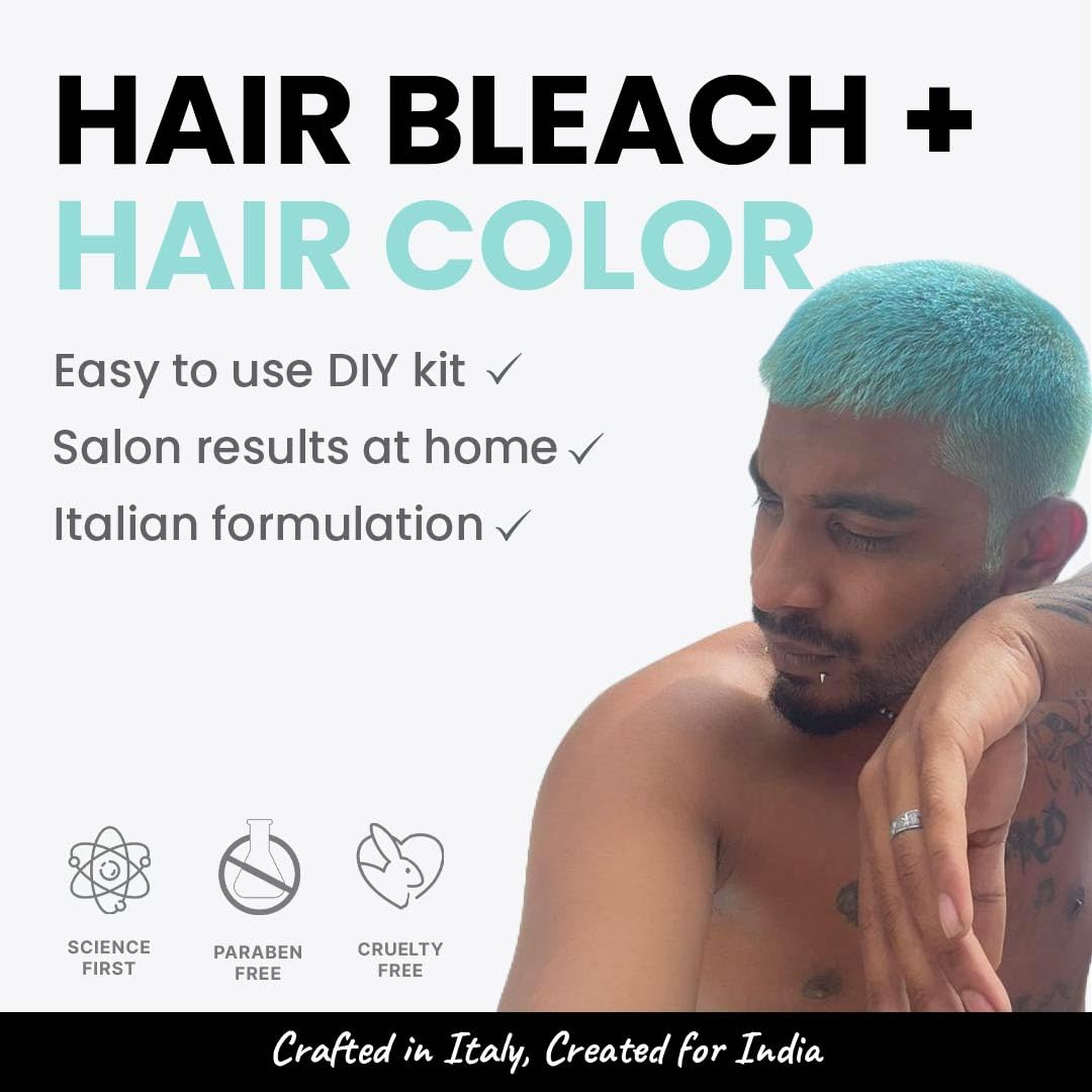 2.Oh! Italian- Tropical Blue Hair Color DIY Kit | Semi Permanent Hair Color + Hair Bleach for Hair Color | Hair Highlights for Women & Men | Hair Bleach with Plex & Argan oil| Lightening Kit
