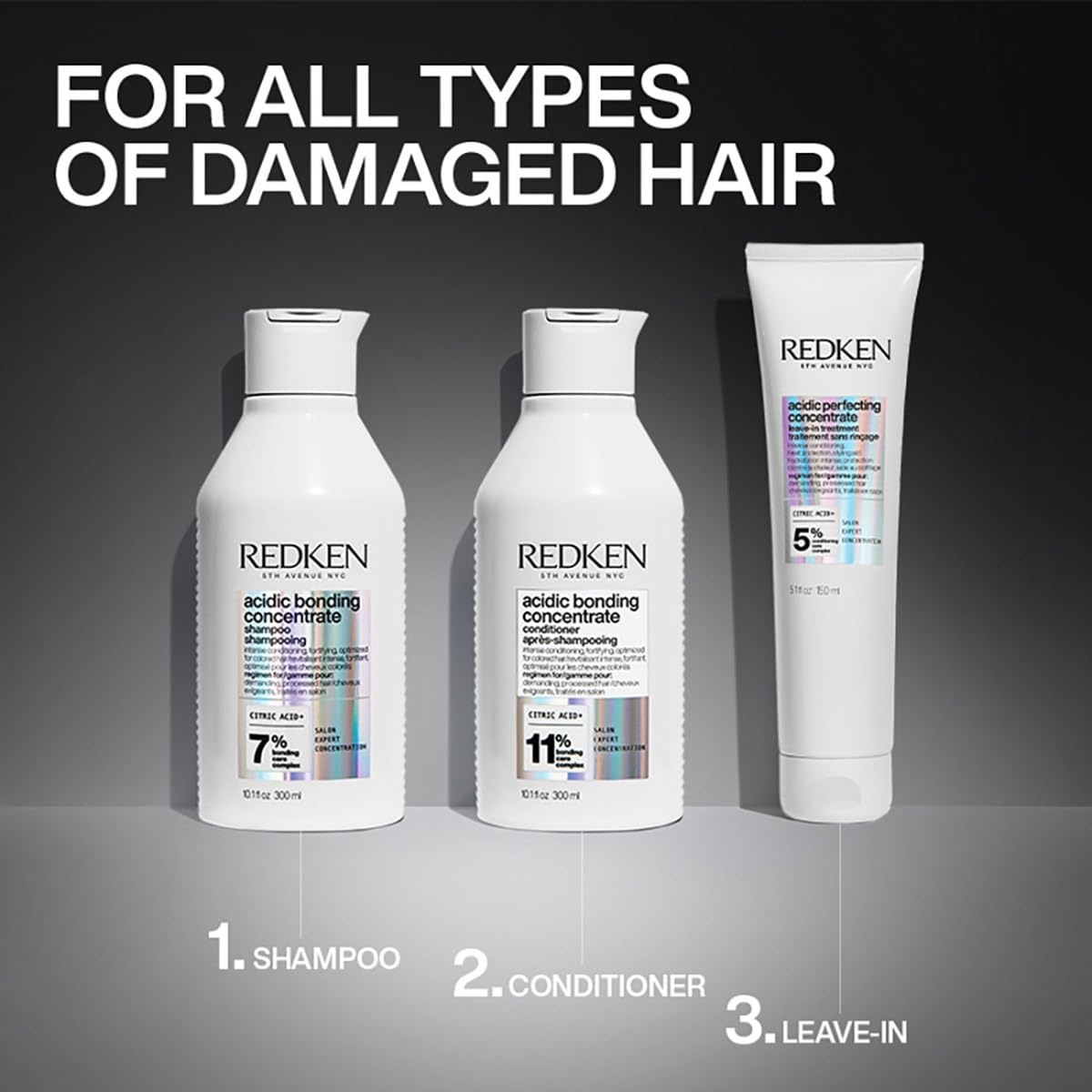 Redken Acidic Bonding Concentrate Sulphate Free Shampoo & Conditioner Combo | With Citric Acid | Repairs Weak Hair Bonds| For Dry, Damaged, Coloured and Frizzy Hair | For Men & Women