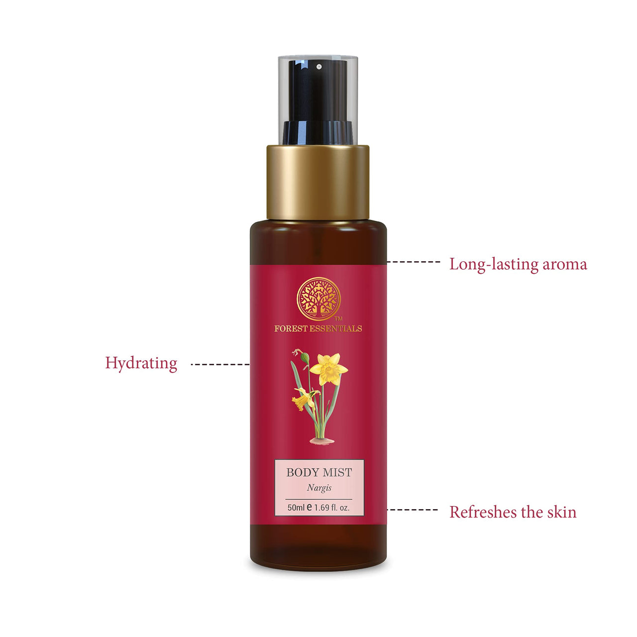 Forest Essentials Travel Size Body Mist Nargis | Natural & Hydrating Body Spray For Men & Women | Luxury Floral Fragrance | 50 ml