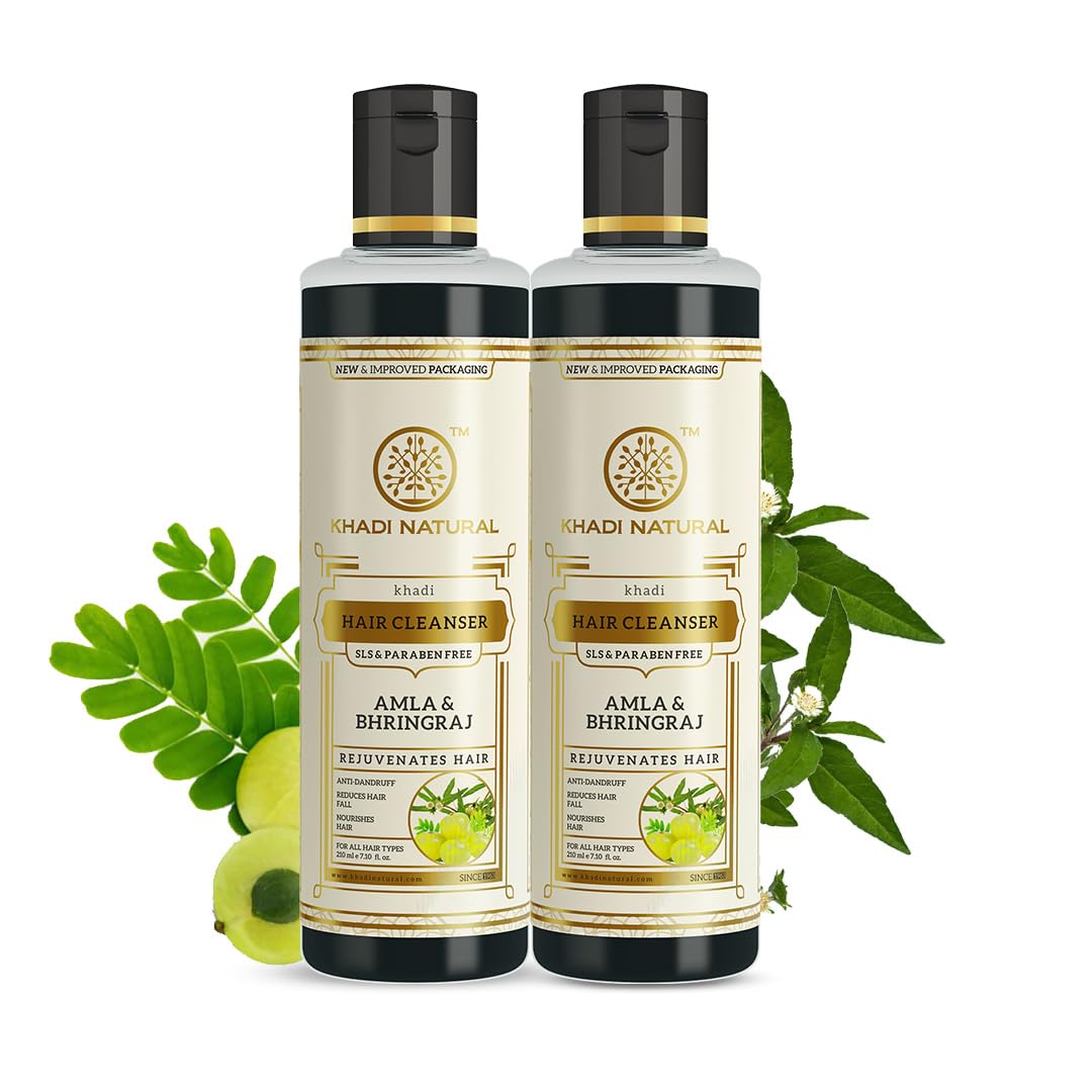 Khadi Natural Amla & Bhringraj Hair Shampoo | Anti-Dandruff Shampoo | Ayurvedic Shampoo for Hair Growth | SLS & Paraben-Free | Suitable for All Hair Types | Pack of 2 (210ml *2) (420ml)