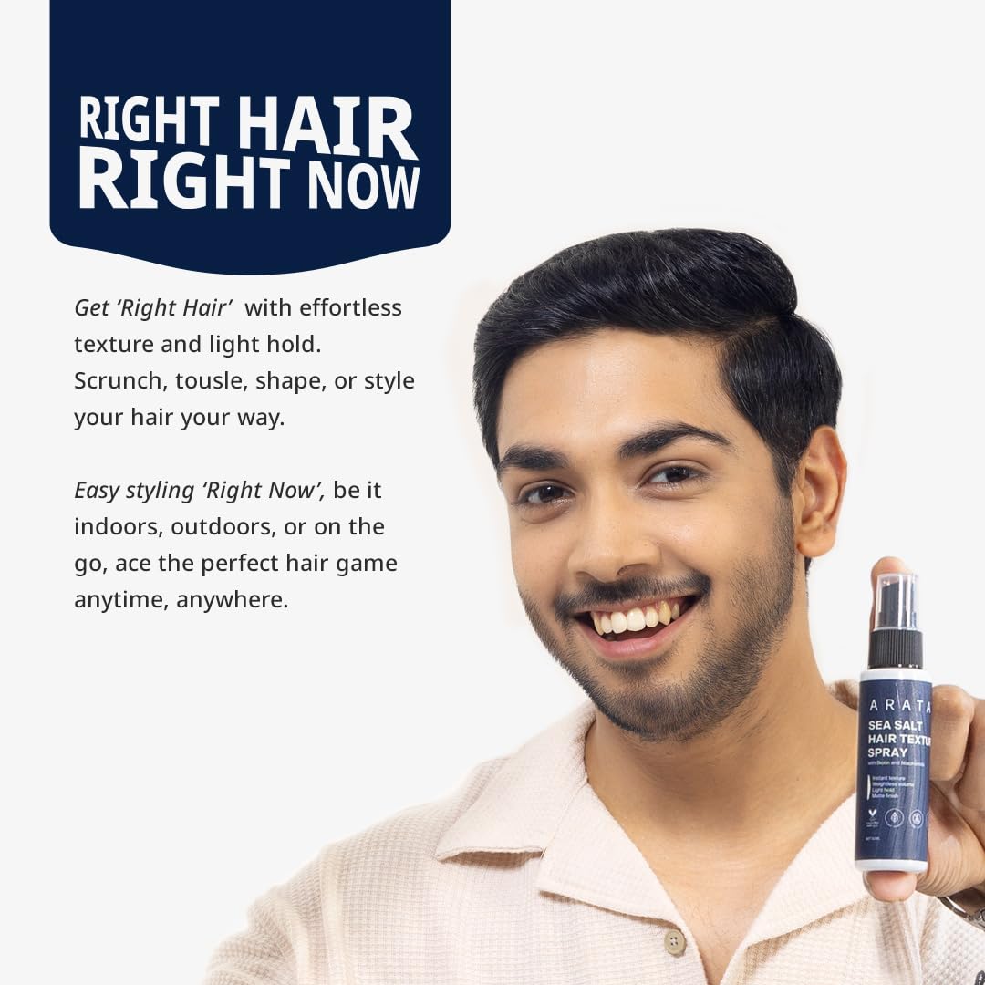 Arata Sea Salt Hair Texture Spray - 50ml | With Niacinamide & Biotin | For Instant Volume, Texture & Beachy Waves | Matte Finish | No-Alcohol Formula For Men & Women | Made For All Indian Hair Types