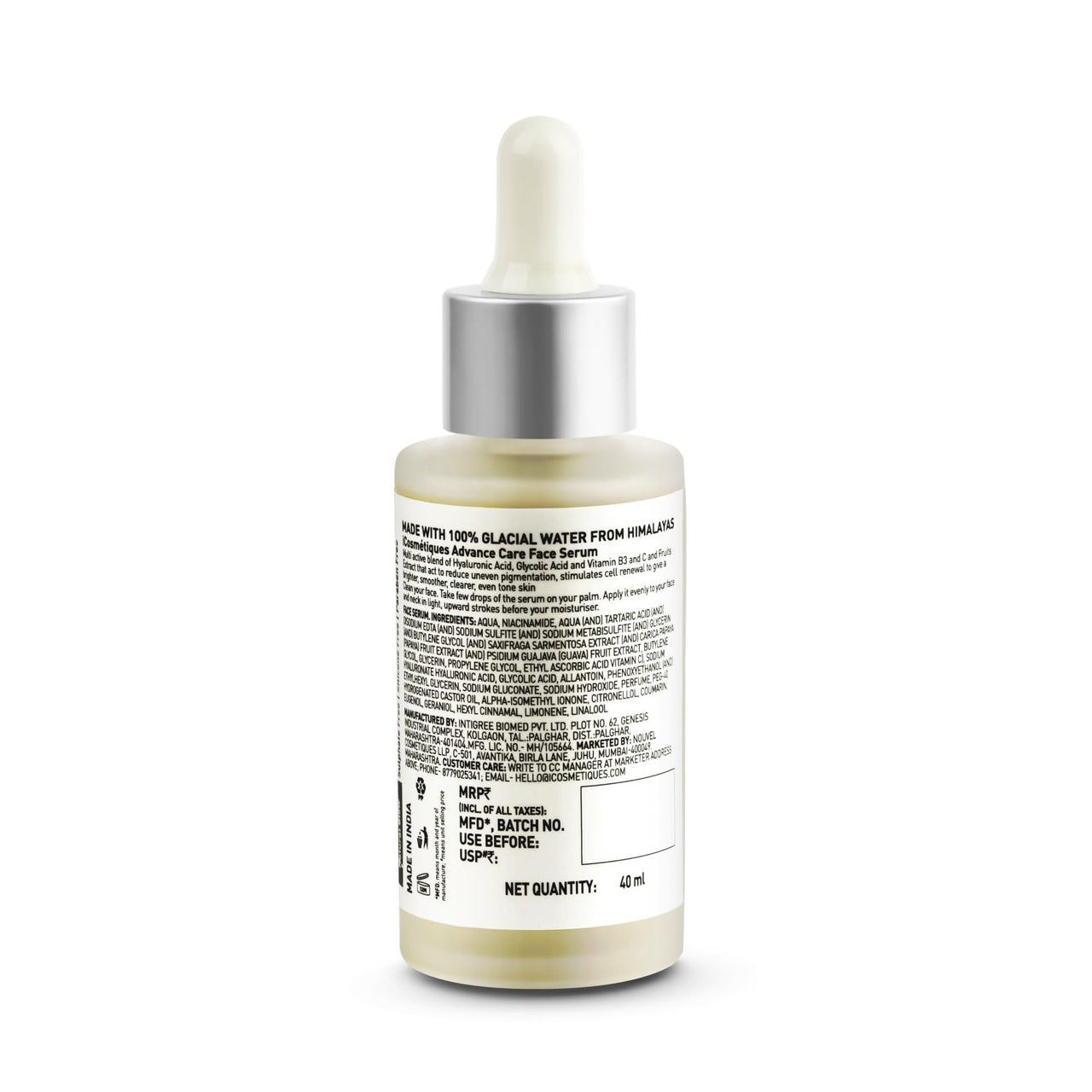 iCosmetiques Radiant Glow Face Serum |Vitamin C, Niacinamide, Hyaluronic Acid & Fruit Extract |Controls Oxidative Damage |Infused with Himalayan Glacial Water |Unisex Advance Care Formula |40ml