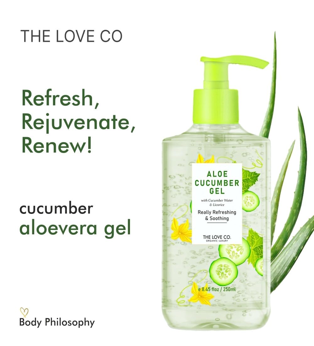 THE LOVE CO. Aloe Vera & Cucumber Extract Gel - 250ml | Refreshing Hydration & Soothing Formula | Natural Moisturizer for Face and Body | Suitable for All Skin Types