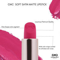 Charmacy Milano Soft Satin Matte Lipstick (Dip O' Ruby) - 3.8g, High Coverage, Single Stoke, Hydrating on Lips, Matte In Texture, Glides Smoothly, Vibrant Colors, Non Toxic, Vegan, Cruelty Free
