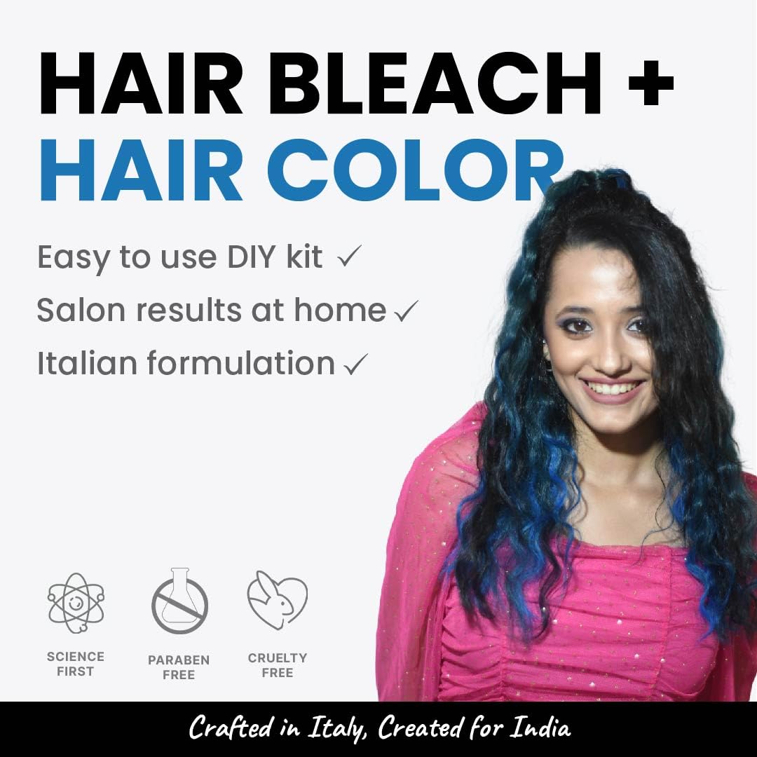 2.Oh! Italian- Blue Hair Color DIY Kit | Semi Permanent Hair Color + Hair Bleach for Hair Color | Hair Highlights for Women & Men | Hair Bleach with Plex & Argan oil| Lightening Kit
