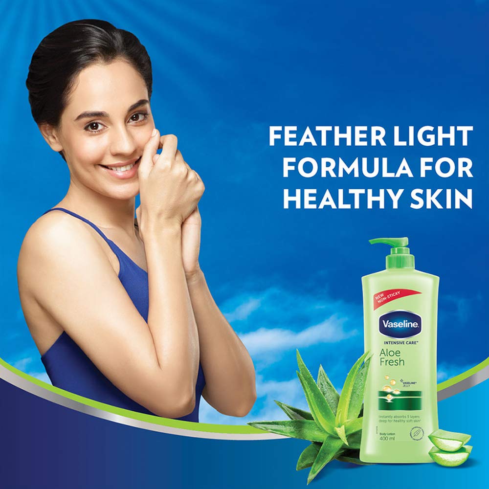 Vaseline Intensive Care Aloe Fresh Body Lotion, With 100% Aloe Extract, Non Greasy, Non -Sticky Formula For Hand & Body, 400 ml