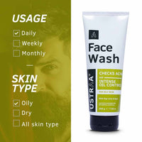 Ustraa Face Wash - Oily Skin - 200g | With Basil & Key Lime - For Acne-Prone Skin | Checks Acne & Blackheads & 20% Vitamin C Face Serum - 30ml | 20% Vitamin C in Pure form | Anti-Aging, Brightening