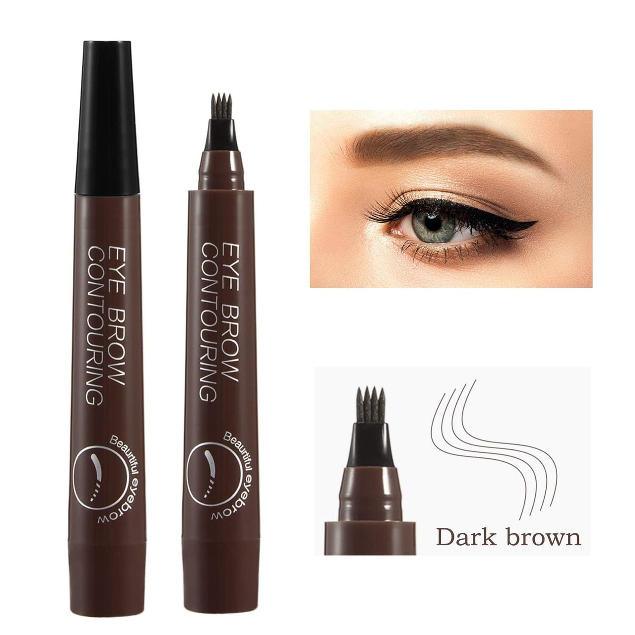 LUXENWELL Eyebrow Contouring Pen, Waterproof Microblading Eyebrow Pencil with 4-Prong Micro-Fork-Tip Applicator, Liquid Eyebrow Pencils for women Creates Natural Looking Brows Effortlessly (BROWN)