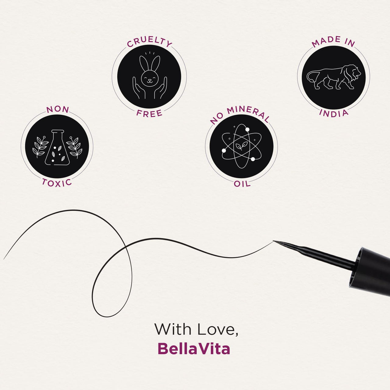 BELLAVITA Intense Drama Waterproof Smudge Proof Eyeliner 3.5ml, Black, Matte Finish, Fast-Drying, Felt Tip Applicator, Enriched with Biotin