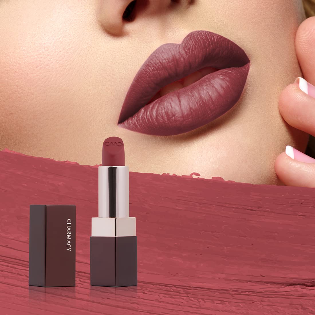 Charmacy Milano Soft Satin Matte Lipstick (Dip O' Ruby) - 3.8g, High Coverage, Single Stoke, Hydrating on Lips, Matte In Texture, Glides Smoothly, Vibrant Colors, Non Toxic, Vegan, Cruelty Free