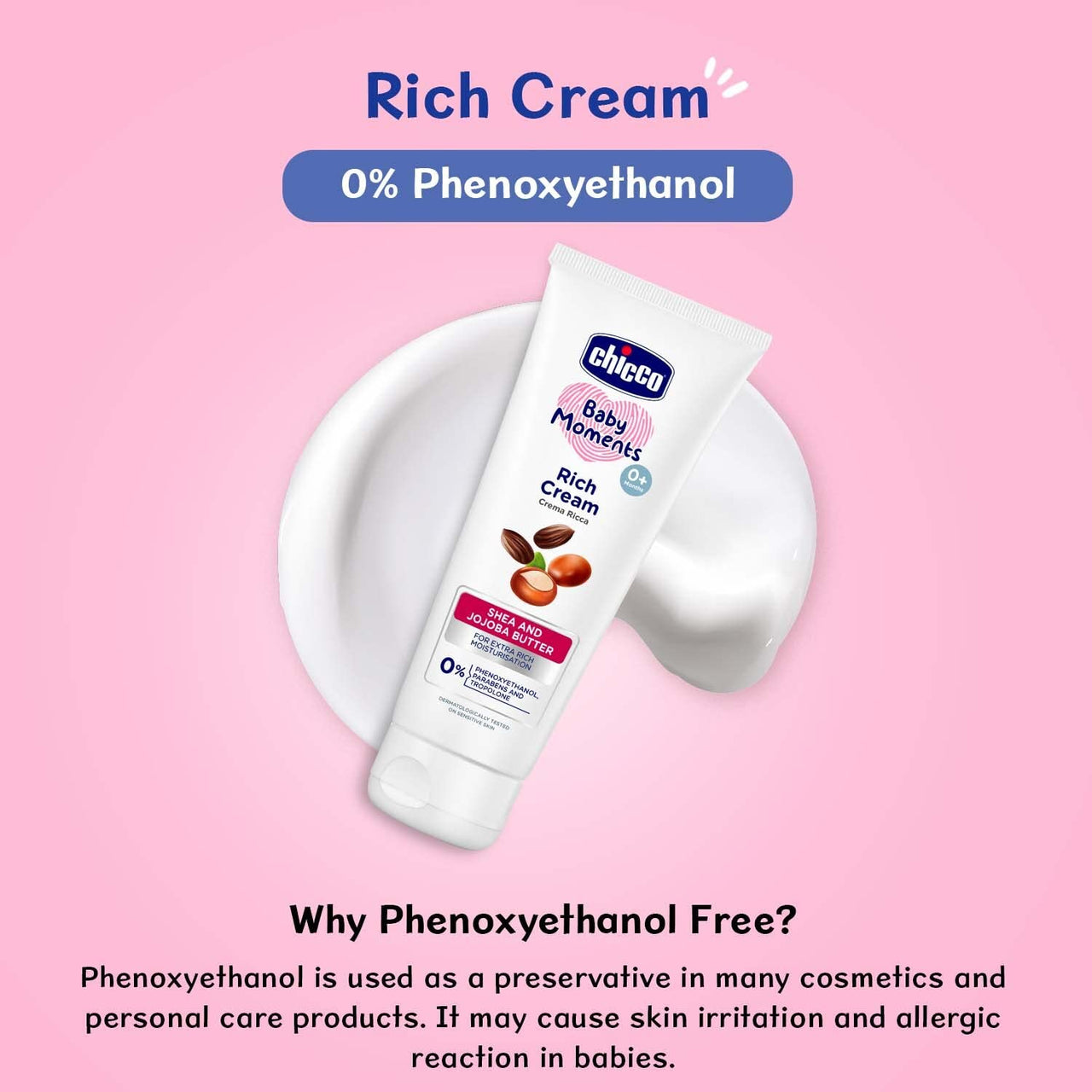 Chicco Baby Moments Rich Cream for Newborn Babies with Shea & Jojoba Butter, 100g| Rich Moisturization and Dryness Prevention |Dermatologically Tested |Phenoxyethanol, Parabens & Lauryl sulphates free