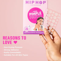 HipHop Skincare Acne Patch 72 Count - with Hydrocolloid | Absorbs Pus, Flattens Pimples | Quick-Acting, Waterproof & Transparent | For Men & Women, All Skin Types