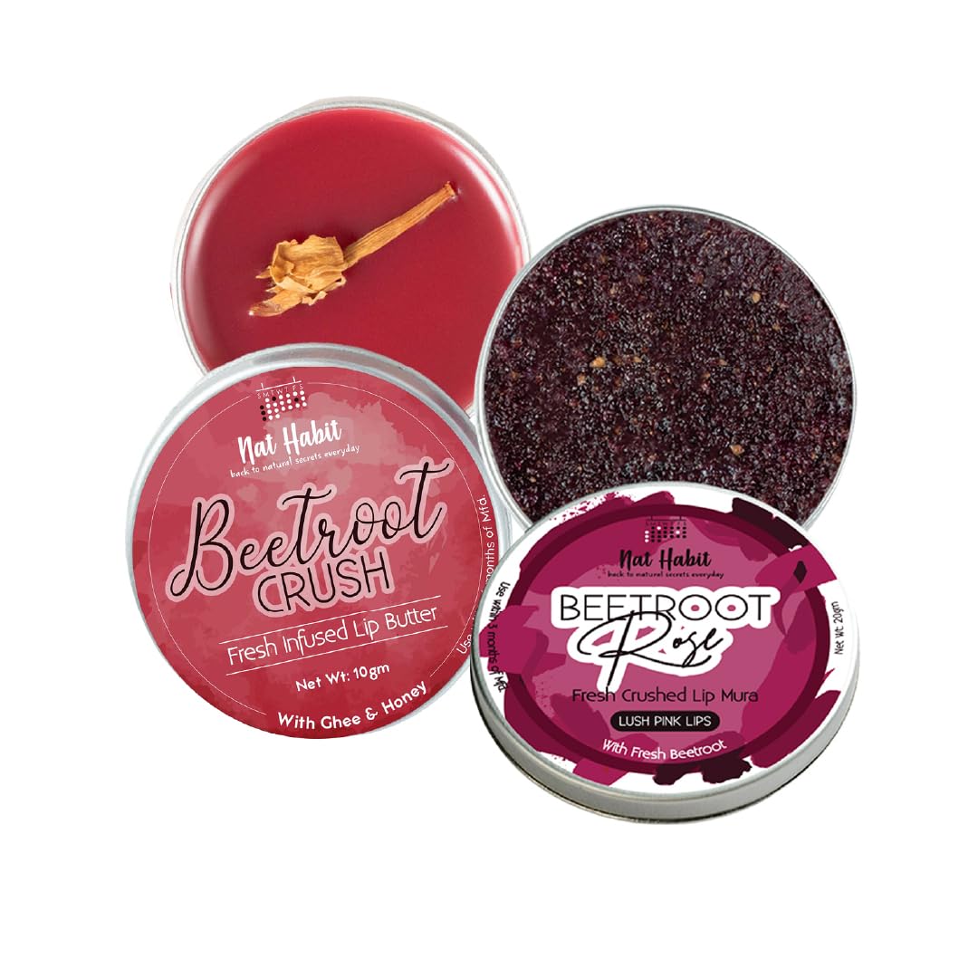 Nat Habit Beetroot Rose Fresh Lip Scrub (12g) & Lip Balm (10g) For Dark, Dry & Chapped Lips - Combo ForWomen & Men, Natural Pink Lips