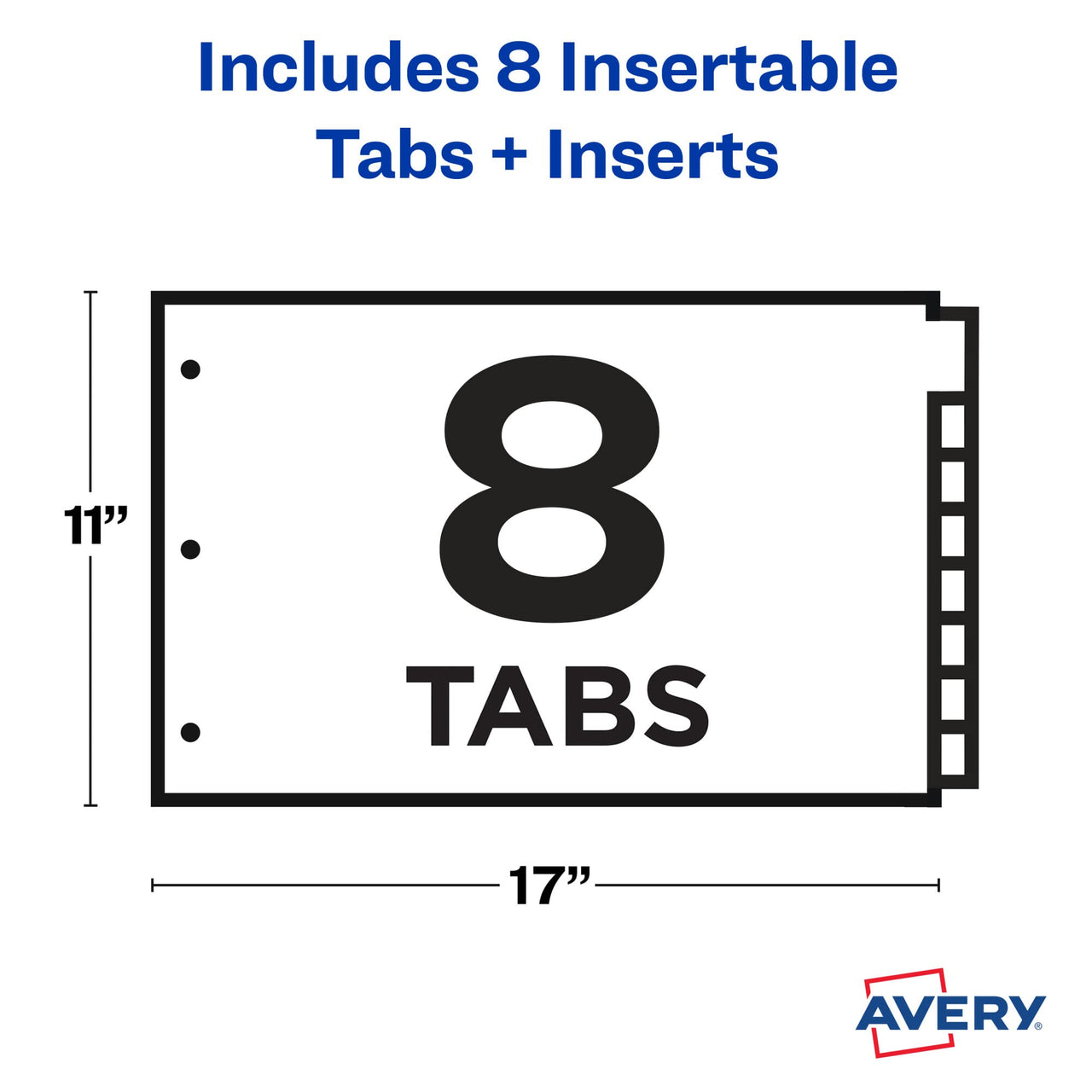 Avery Dividers for 3 Ring Binders, 8-Tab Binder Dividers, 11" x 17" Plastic Binder Dividers, Insertable Big Tabs, Multicolor, 1 Set (11179)