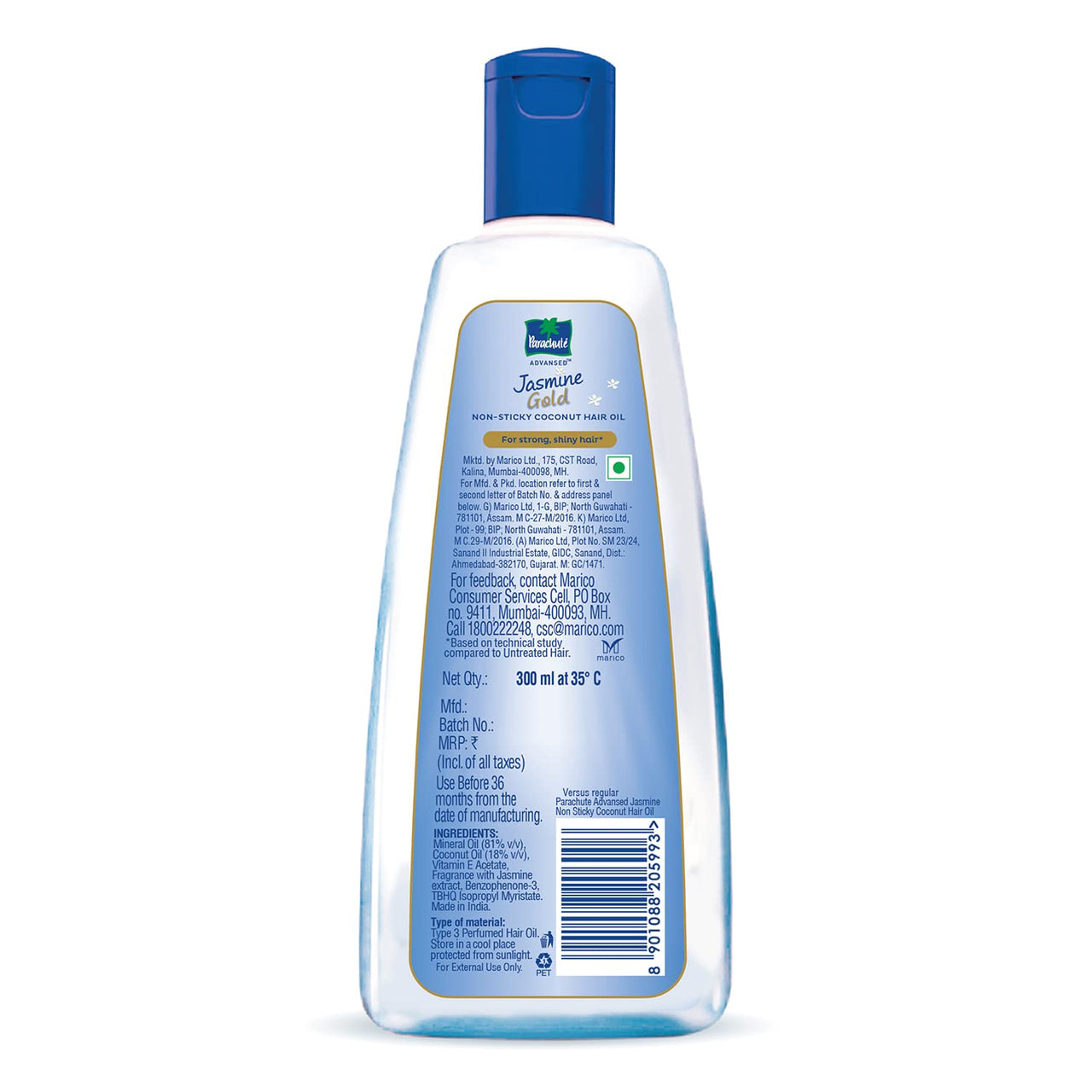 Parachute Advansed Jasmine Gold Coconut Hair Oil With Vitamin-E For Super Shiny Hair, Non-sticky, 300ml