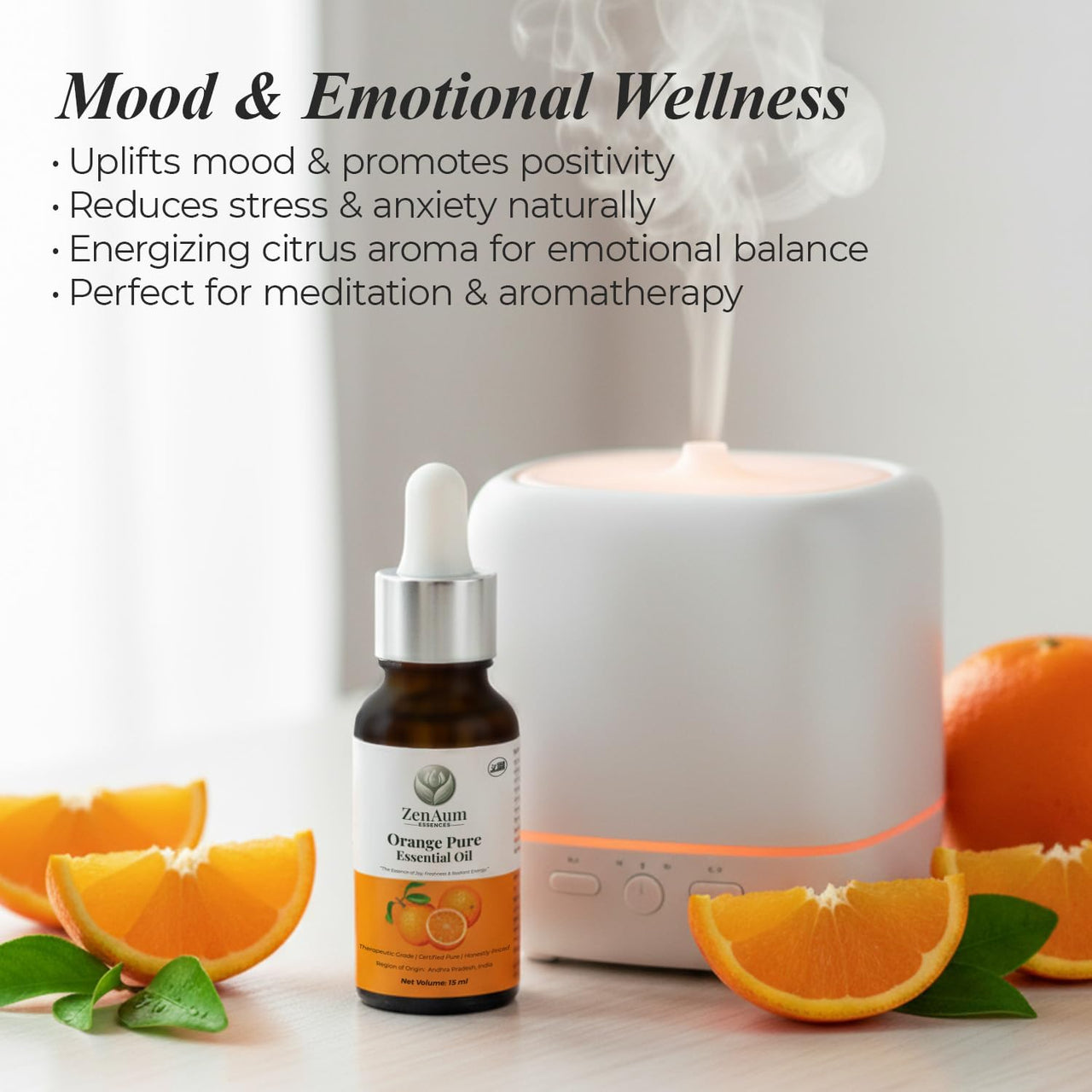 Zenaum Essences 100% Natural Orange Therapeutic Grade Essential Oil | 15ml (Pack of 2)| Mood Uplifting, Skin Brightening & Aromatherapy Sourced from Andhra Pradesh, India | GMP, ISO & IFRA Certified