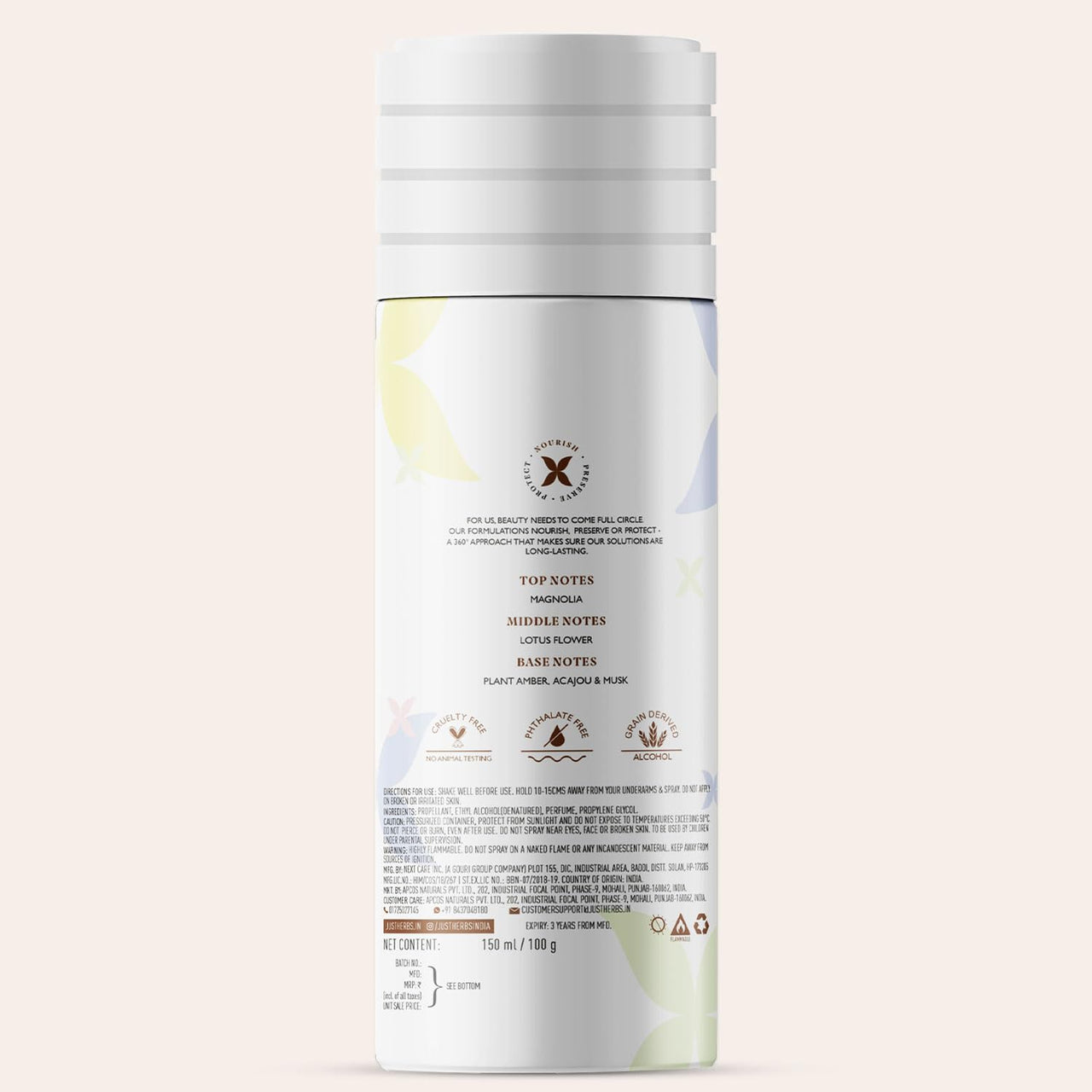 Just Herbs Long Lasting, Refreshing Body Spray, Natural Deodorant for Women - Phthalate-Free Formula,150 ml (Floral Fiesta)