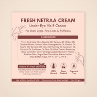Nat Habit Fresh Netraa Under Eye Cream For Fine lines, Puffiness, Wrinkles & Dark Circles For Men & Women With Vitamin C, Vitamin E, Polyphenols, Omega-3 & Retinol, 20gm