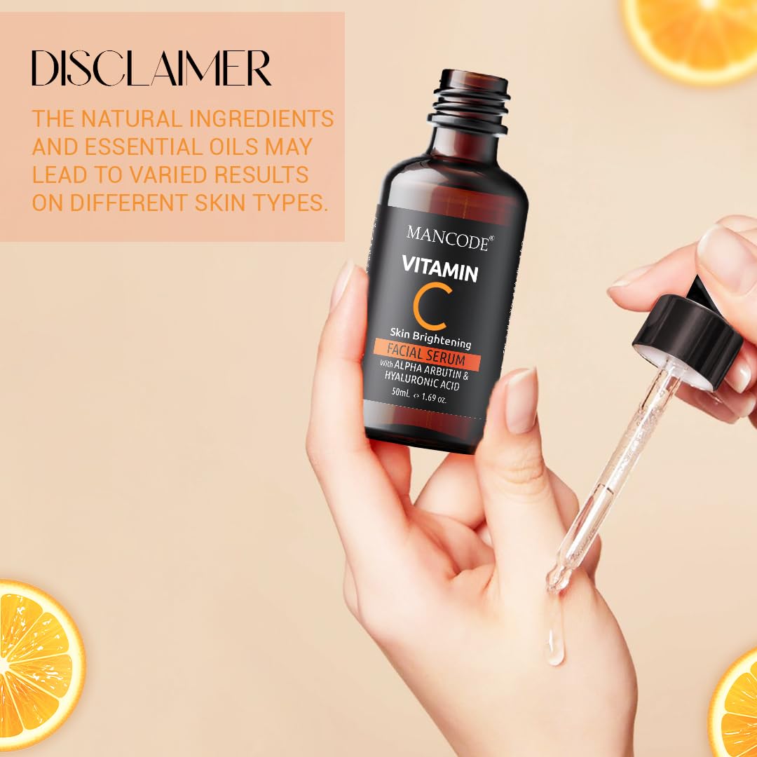 Mancode Vitamin C Serum With Hyaluronic Acid | 35% Vitamin C for Brightening Skin |Hyaluronic Acid Improves Skin Tone and Pore Minimizing |Alpha Arbutin for Improving Skin Texture Boosts Collagen 50ml