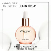 Kérastase Gloss Absolu Glaze Drops Oil-In-Serum For Bouncy, Glossy Hair | Fine To Medium Hair | 2X Glossier Hair | 72H Nutrition | With Wild Rose-In-Oil | 45ml