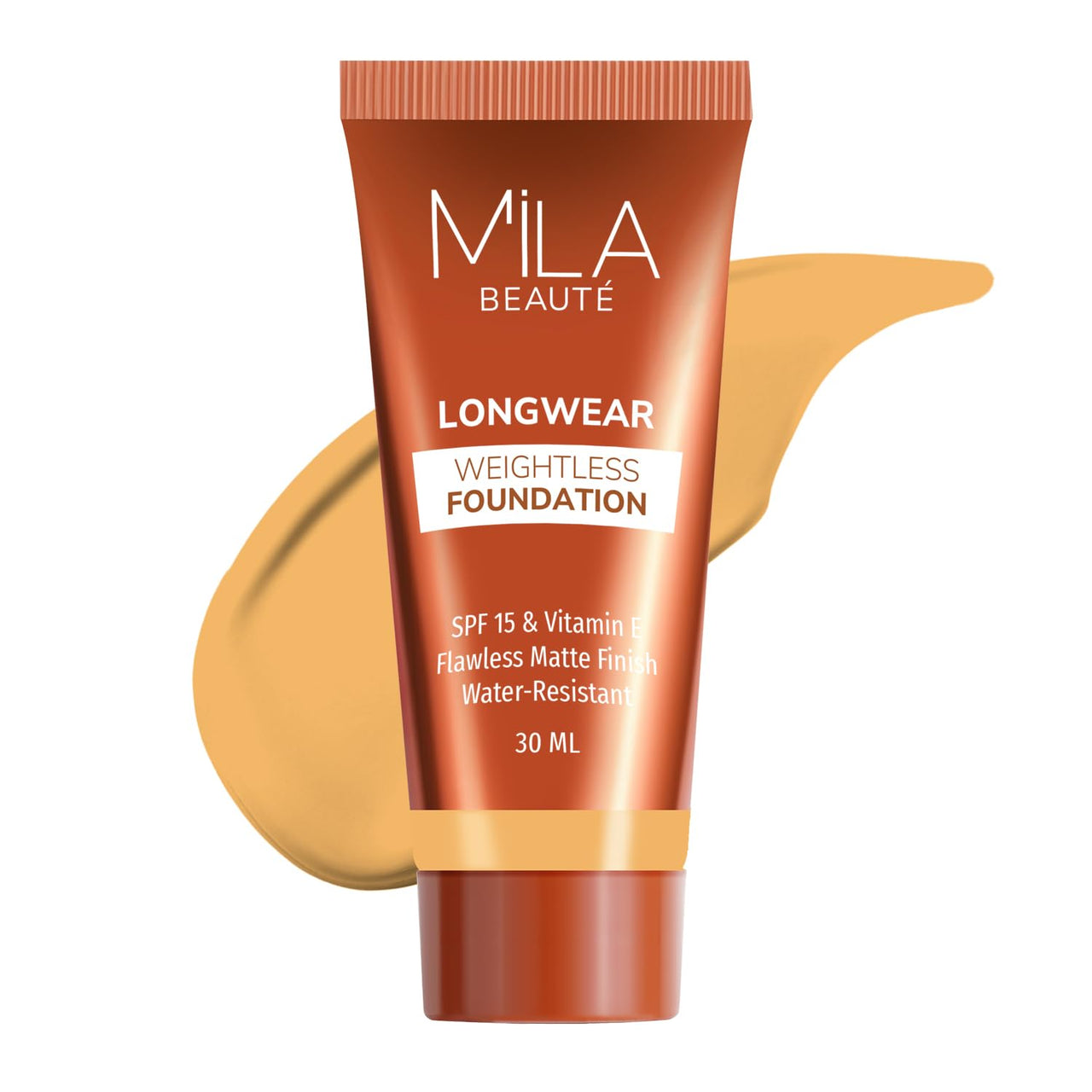 Mila Beauté Longwear Weightless Foundation | Matt Finish With SPF 15 and Vitamin E | Water Resistant Buildable Formula & Super Light | Liquid Foundation | Shade - (304 Golden Caramel, 30ml)