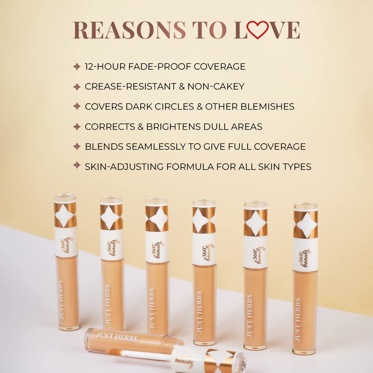 Just Herbs Concealer for Face Makeup With Liquorice Root Dewy Finish, Full Coverage Ultra Blendable Dark Circle Spot Brightening and Correcting Concealer 6ml (Sand)