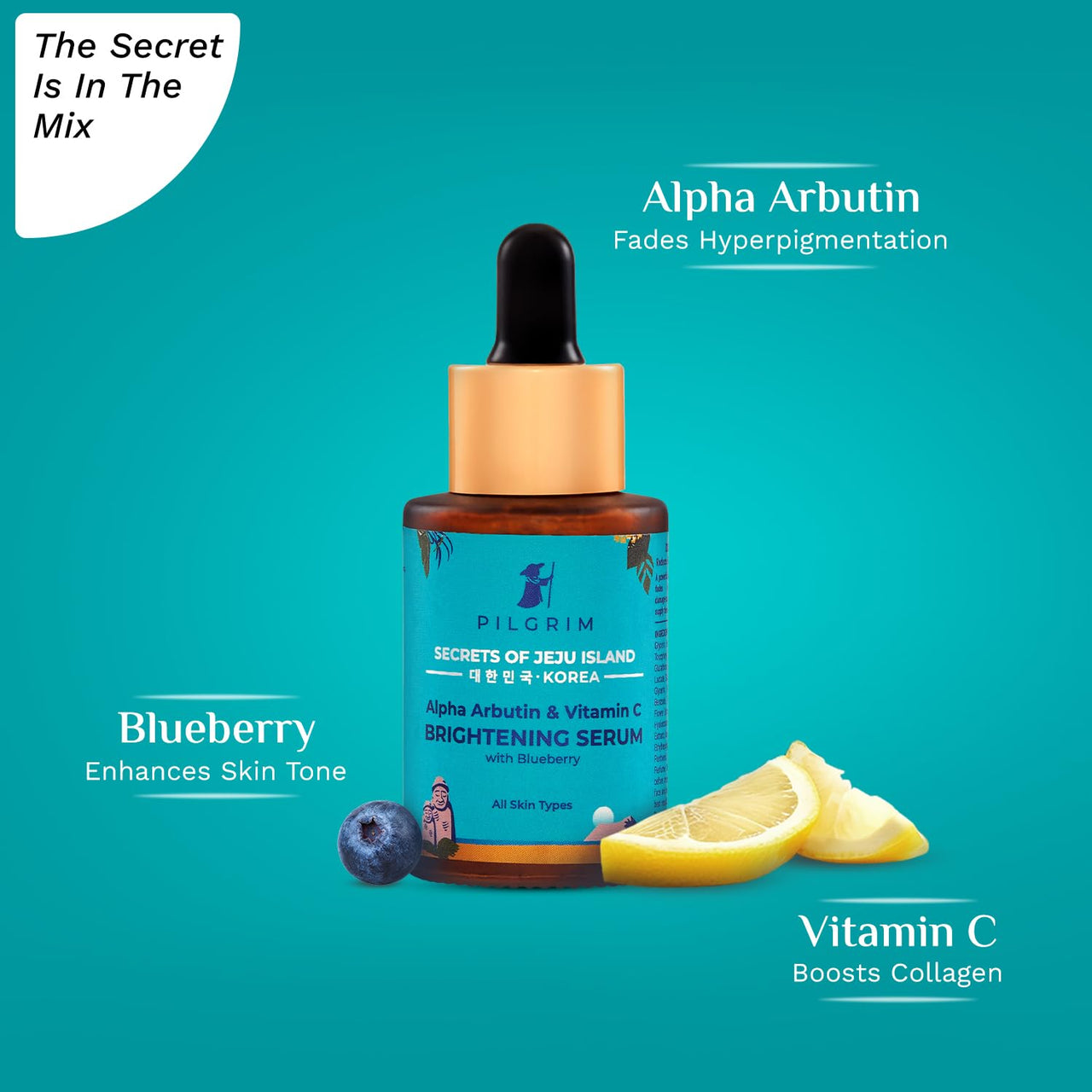 Pilgrim Korean 2% Alpha Arbutin & 3% Vitamin C Brightening Face Serum for glowing skin| Alpha arbutin face serum|All skin types | Men & Women| Korean Skin Care| Vegan & Cruelty-free | 30ml