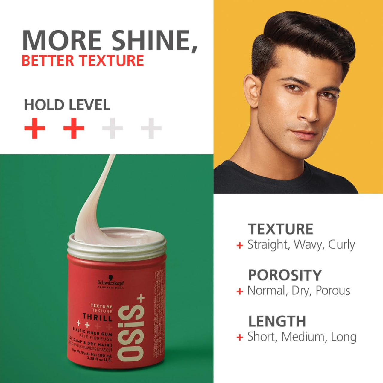 Schwarzkopf Professional Osis+ Thrill Elastic Clay Hair Styling Fibre Gum I Enhances Defination And Shine I Easy To Apply And Wash I Vegan | Tames Frizz And Fly Aways | 100 Ml