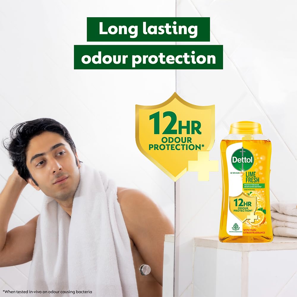 Dettol Body Wash and Shower Gel for Women and Men, Refresh - 250ml | Soap-Free Bodywash | 12h Odour Protection (Pack of 2)