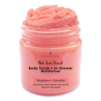 Lavenza Butter Whipped Body Scrub |Natural AHA, NO SILICONES & SULPHATES, Freshly made with Cold pressed Oils & Shea Butter| De-Tans naturally, Deeply Moisturizes, Gently Exfoliates with Camelia Oil | No harsh Chemicals, Safe for Kids, Men & Women, 200 Gm