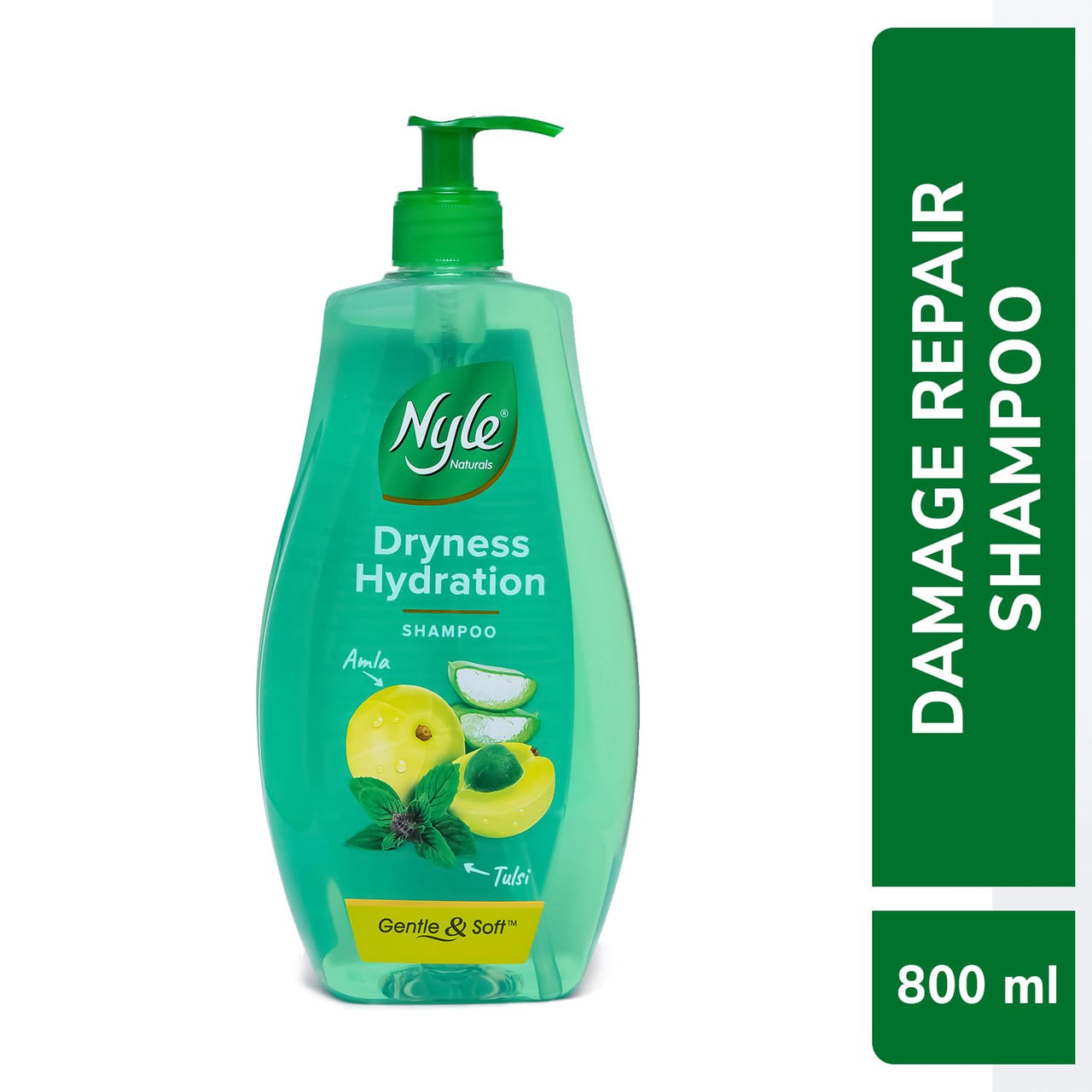 Nyle Naturals Dryness Hydration Shampoo, with Tulsi, Amla and Aloe Vera, Gentle & Soft Shampoo, pH Balanced and Paraben Free, For Men & Women, 800ml