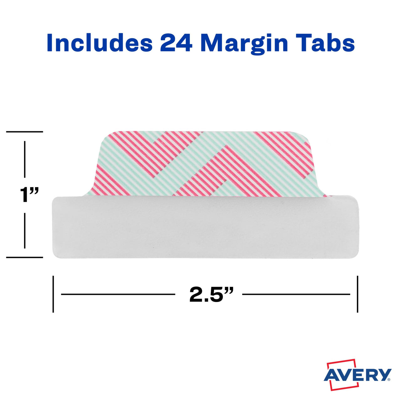 Avery Margin Ultra Tabs, 2.5" x 1", Assorted Color Geometric Designs, 24 Repositionable Page Tabs (74897)
