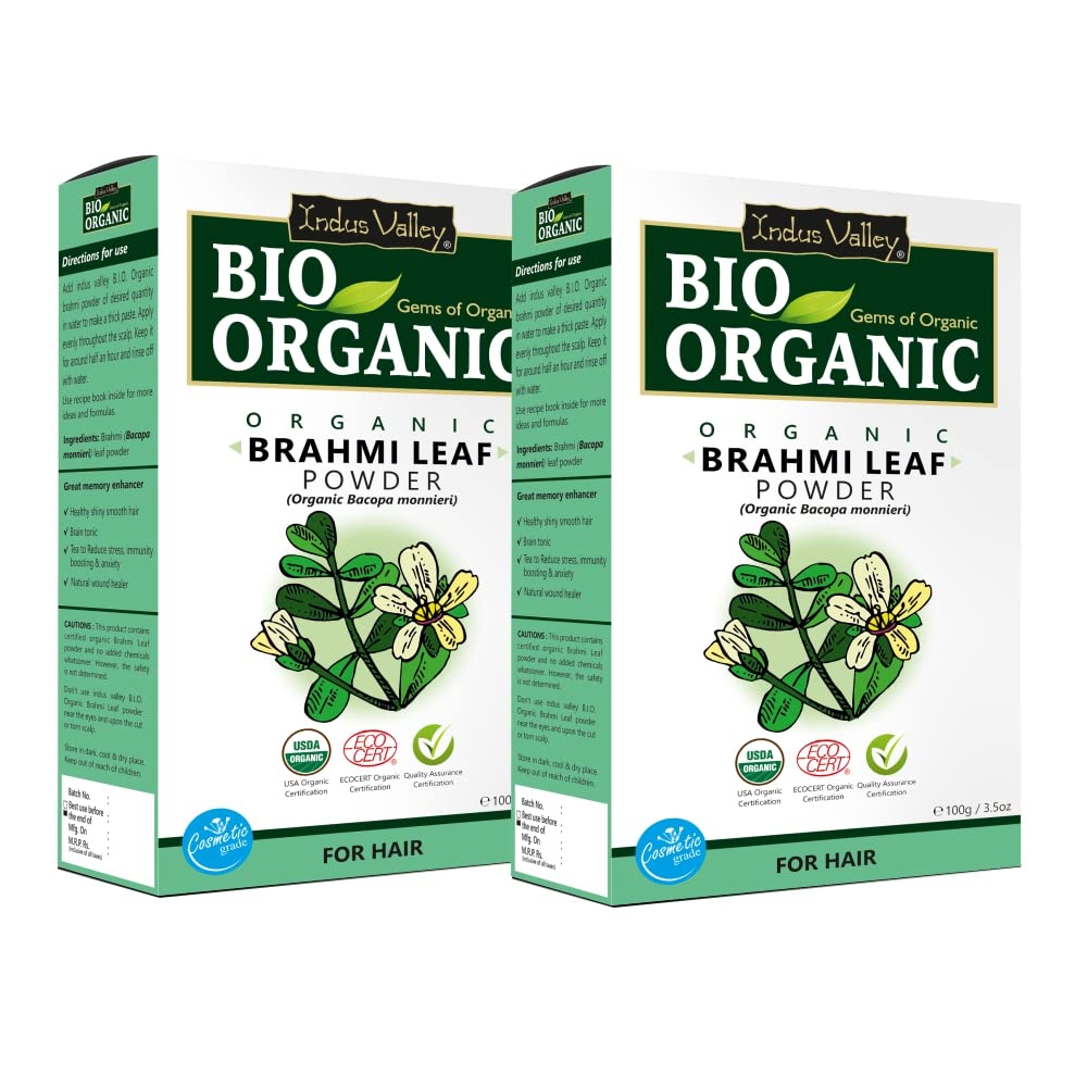 INDUS VALLEY Brahmi Powder | Bacopa monnieri 100% Pure and natural Hair and Skin Care Powder - Set of 2 (100g *2=200g)