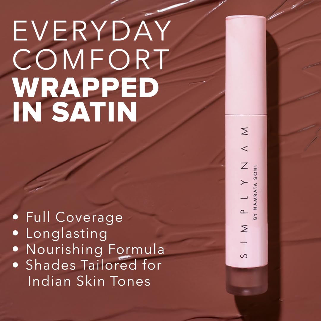 SIMPLYNAM Satin Soft Lip Crème – Perfect Nude | 1 Swipe Full Coverage | Hydrating, Creamy Matte Finish | 16 Hour Stay | Transfer-Proof & Smudge-Proof | Infused with Peptides & Squalane | Vegan