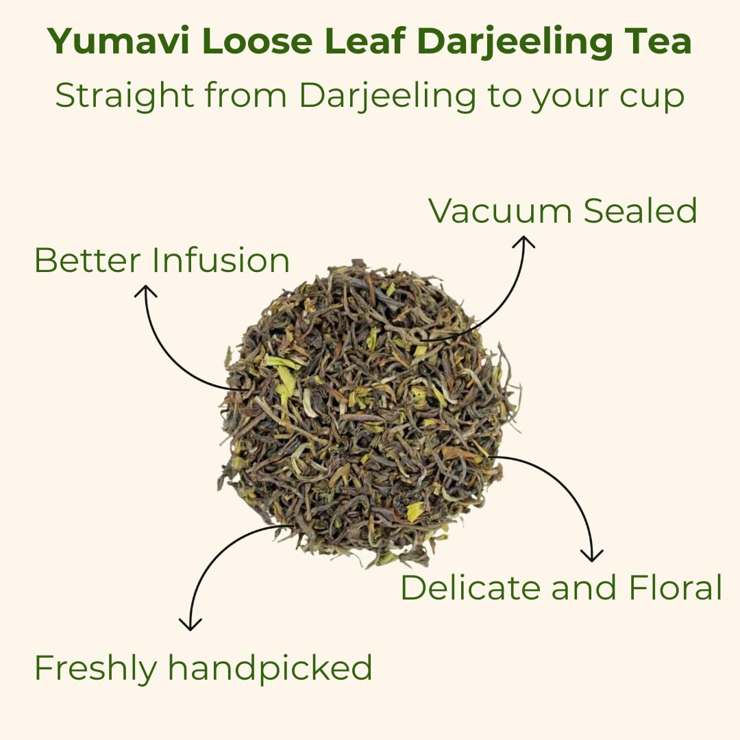 Yumavi First Flush Darjeeling Tea - 50+ Cups (100g) | No HARMFUL PET jars or Plastic | Loose Leaf Black Tea - Flowery, Aromatic & Delicious | Champagne Of Teas | Mellow & Fragrant | Direct From India