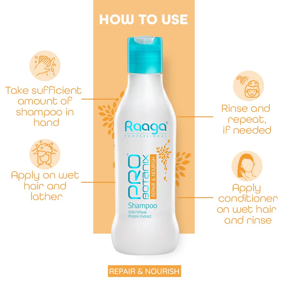 Raaga Professional Pro Botanix Repair and Nourish Shampoo with Wheat Protein (200 ml) Repairs and Nourishes Dry and Damaged Hair | Suitable For Men & Women