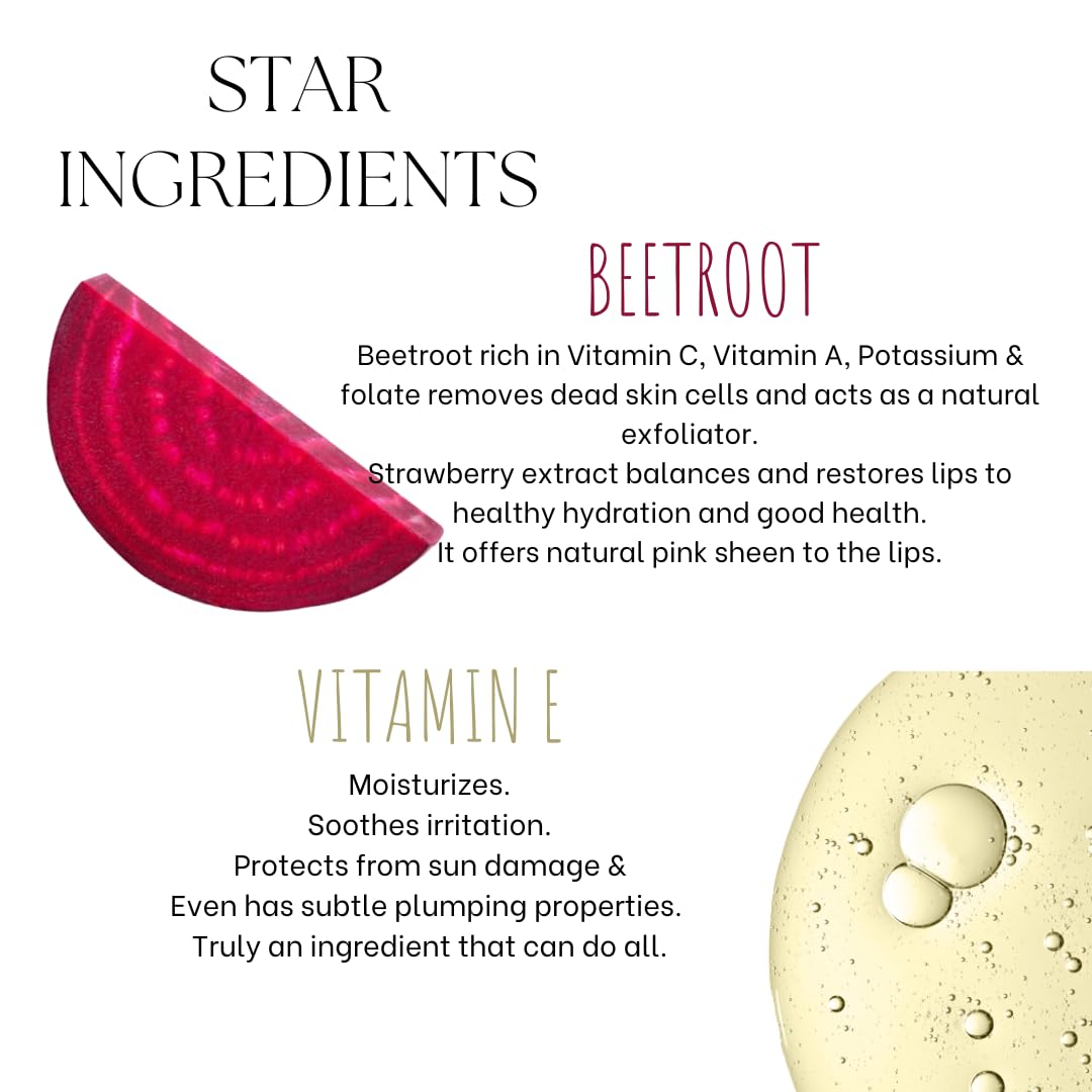 EcoBerry Beetroot Lip Balm, Natural Pink Lips Dry, Chapped Lips, Moisturizing, Conditioning, Natural SPF, Free from Mineral Oil, Preservative, Paraben, Veg 8g
