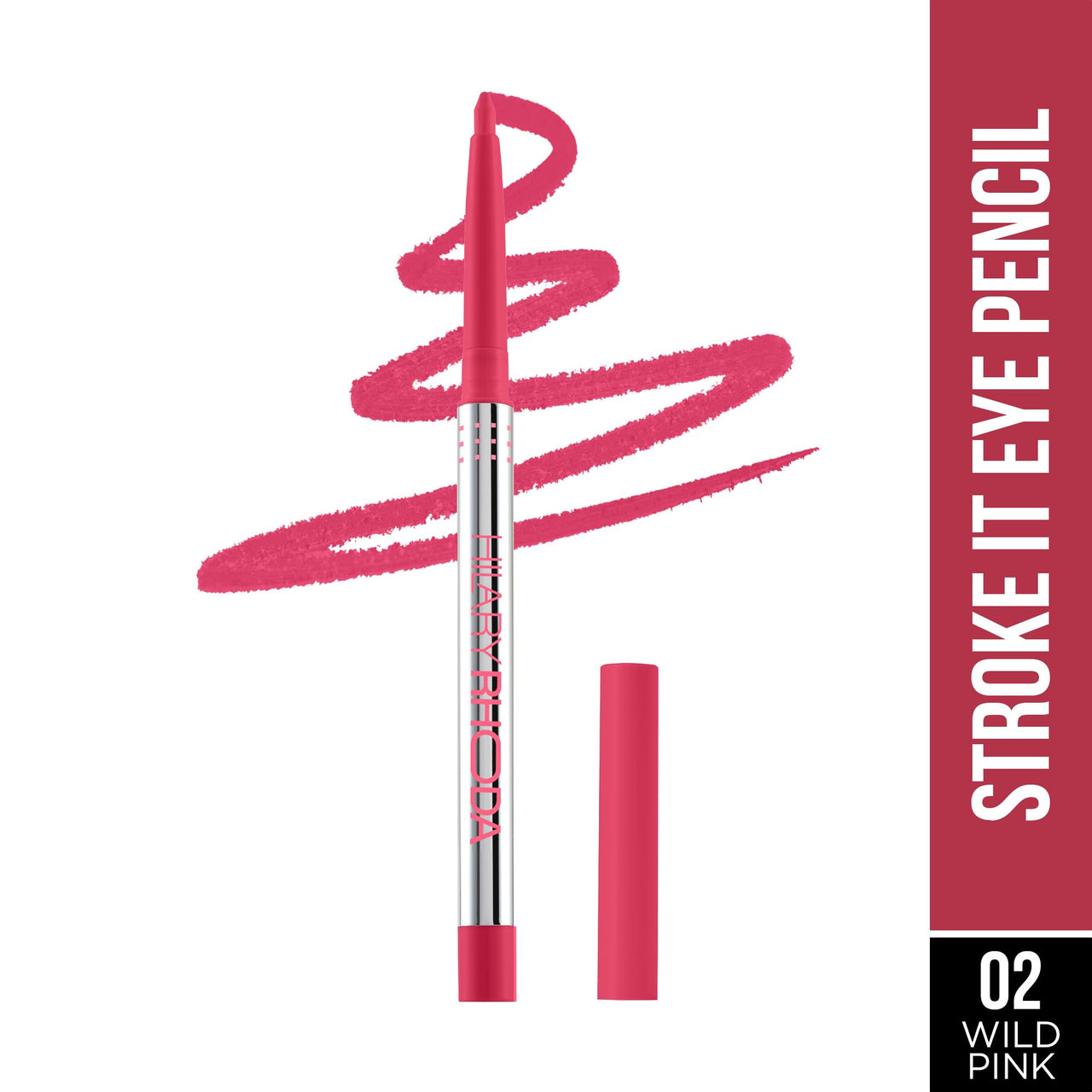 Hilary Rhoda Stroke It Eye Pencil | Coloured Eyeliner and Kajal Pencil | Easy Glide & Quick-Drying Formula | Matte Finish | Built-in Sharpener | 0.26g (Wild Pink | Shade 02)
