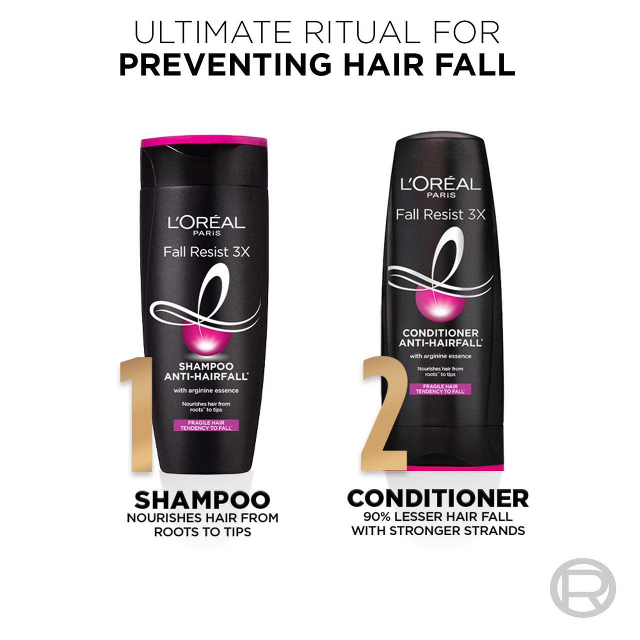 L'Oreal Paris Fall Resist 3X Anti-Hairfall Shampoo, 75ml (With 10% Extra)