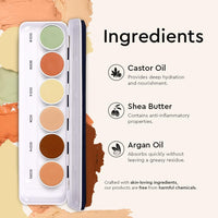 C2P Pro Dermashield 6-in-1 Color Corrector Palette | Cream-Based Concealer Foundation Contour for Oily Skin | Neutralizes Redness Dark Circles Blemishes | High Coverage 21g