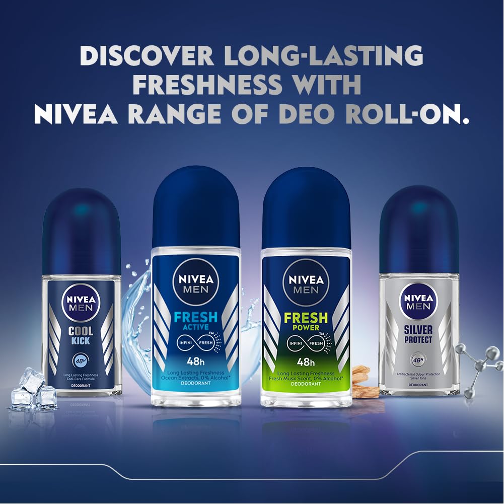 NIVEA Men Fresh Woody Protect And Care Roll On, 50Ml, Pack Of 1