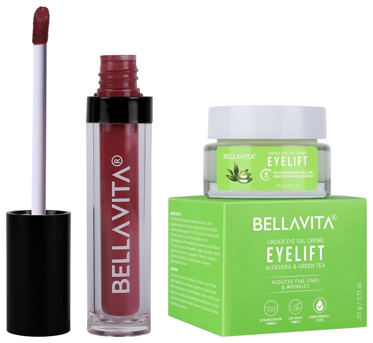 Bella Vita Organic EyeLift Hydrating Natural Under Eye Cream Gel Kiss-Proof 4.5 ml 18-hr Stay Waterproof Intense Moisturisation Dusty Nude