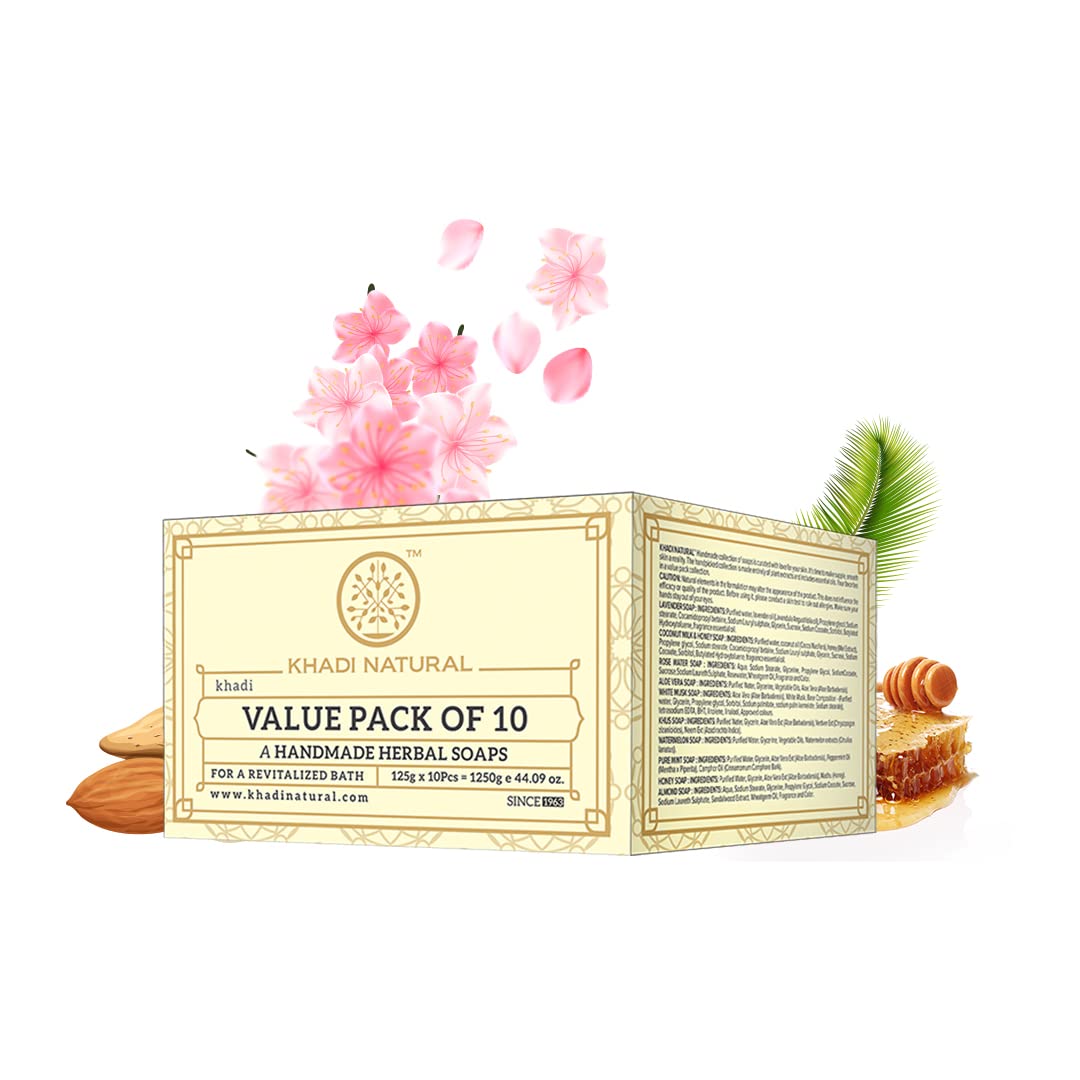 Khadi Natural Herbal Soap Gift Set | Handcrafted Essential Oil Soaps | Pure & Natural | Refreshing & Gentle Cleansing | Provides Naturally Glowing Skin- (Pack of 10)