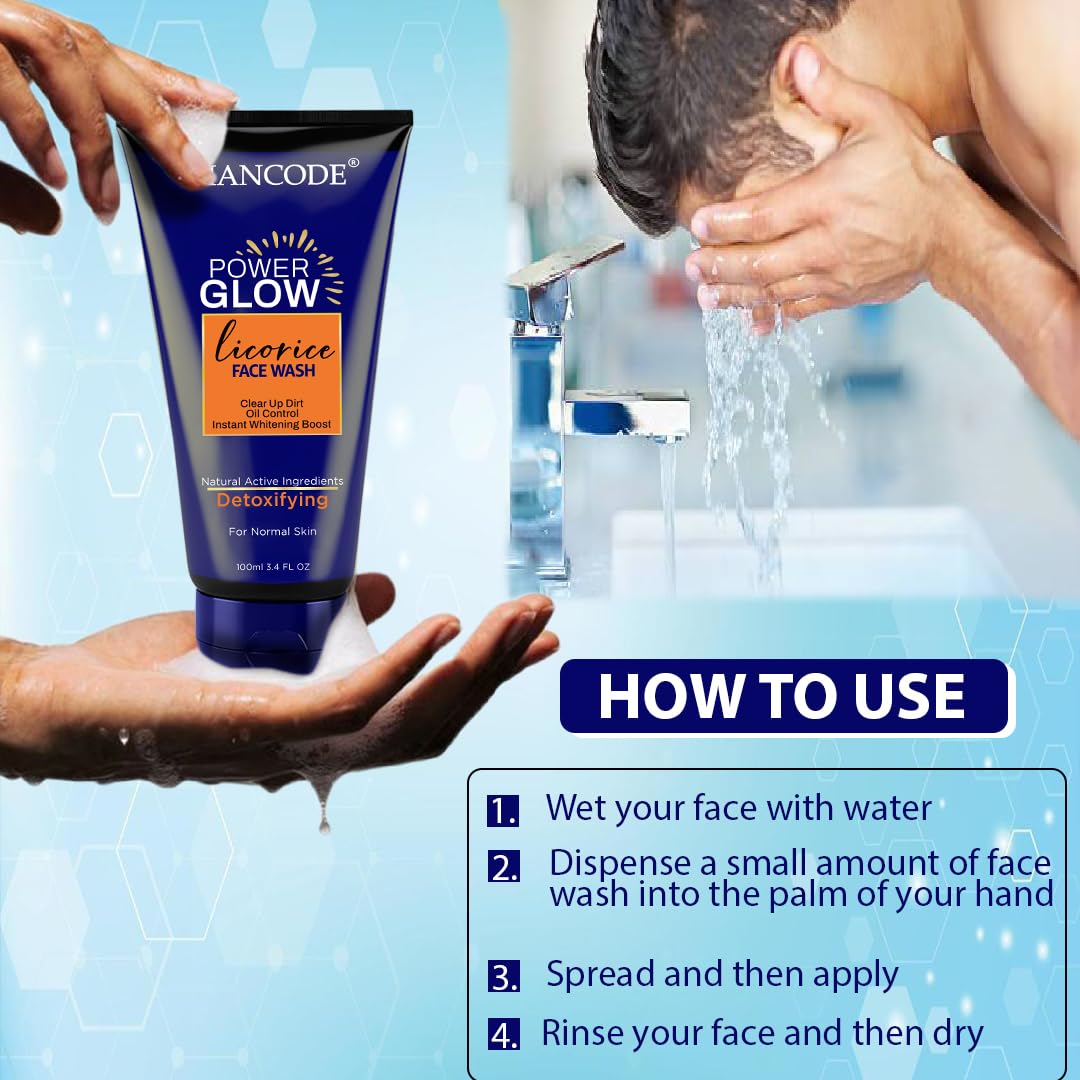 MANCODE Power Glow Face Wash for Men with licorice extract, Best Oil Control Face Wash for Men, Ideal for All Skin, Deep Skin Cleansing, Instant Whitening Boost, Suitable For all Skin Type (100 ML)