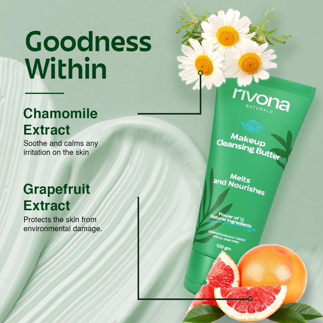 Rivona Naturals Makeup Cleansing Balm | Gently Removes Make-Up & Hydrates | Removes Excess Oil & Dirt enriched with 12 Active herbs |All Skin types |100G