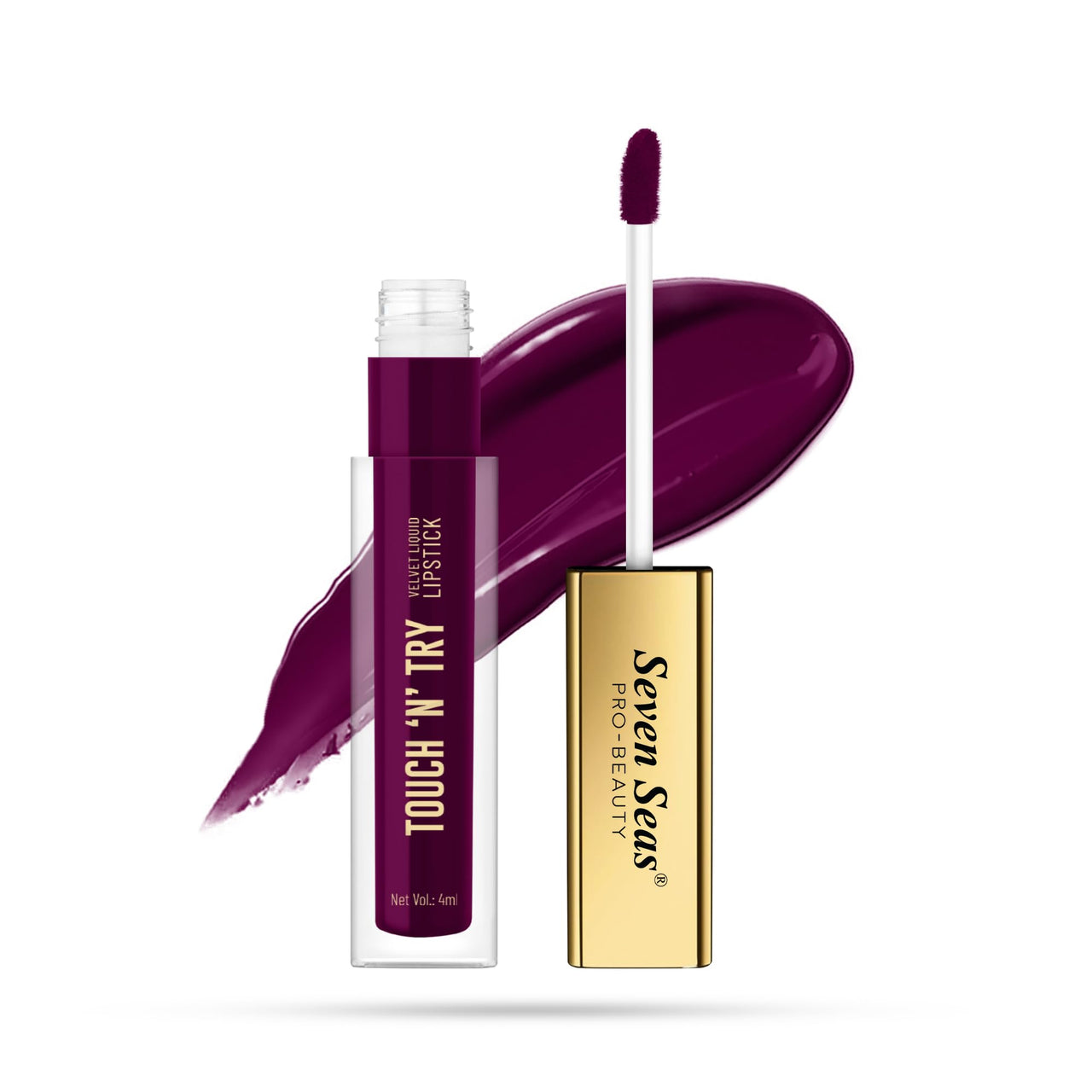 Seven Seas Touch N Try Velvet Liquid Lipstick | Matte Finish | One Swipe Application | Non Transfer | Water Proof | Liquid Lipstick for Women | Long Lasting Stay Up to 8 Hours (02, 4ML)