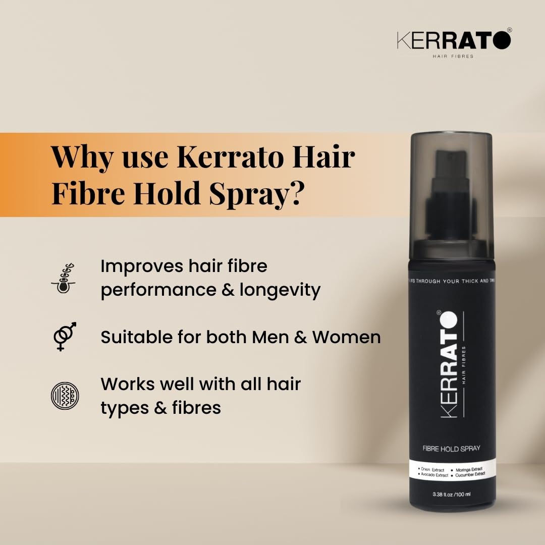 KERRATO HAIR FIBRES Unisex Water Resistant Locking Spray for All Hair Building Fibers (100ml) | Strong Hold All Day | Fiber Holding Sray, Hair Spray Pack of 1