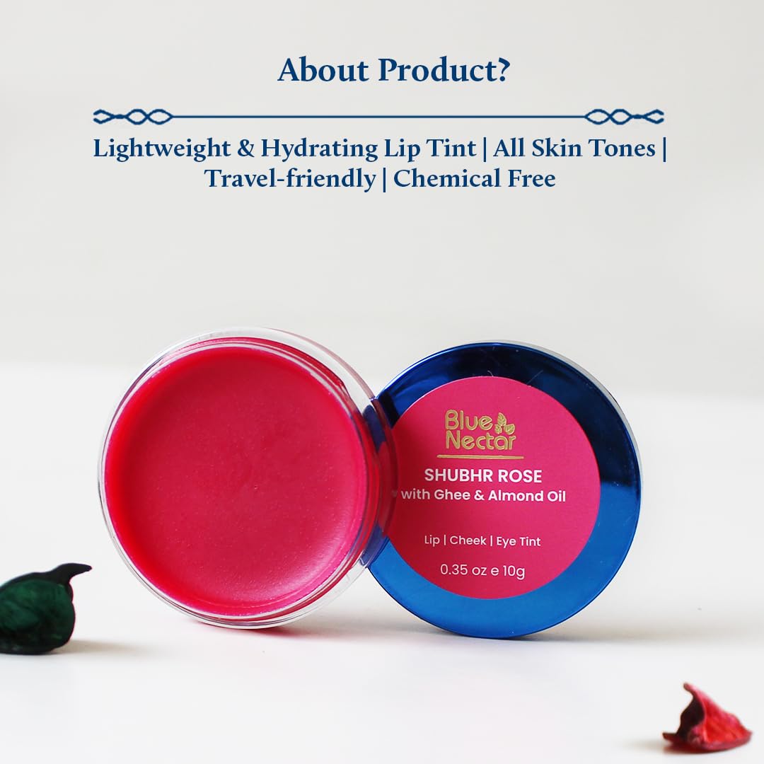 Blue Nectar Lip Tint Balm for Rosy Pink Tinted Lips | Natural Lip Tint for Dark Lips with Organic Ghee & Shea Butter | Long Lasting Lip Mosturizer (10g)