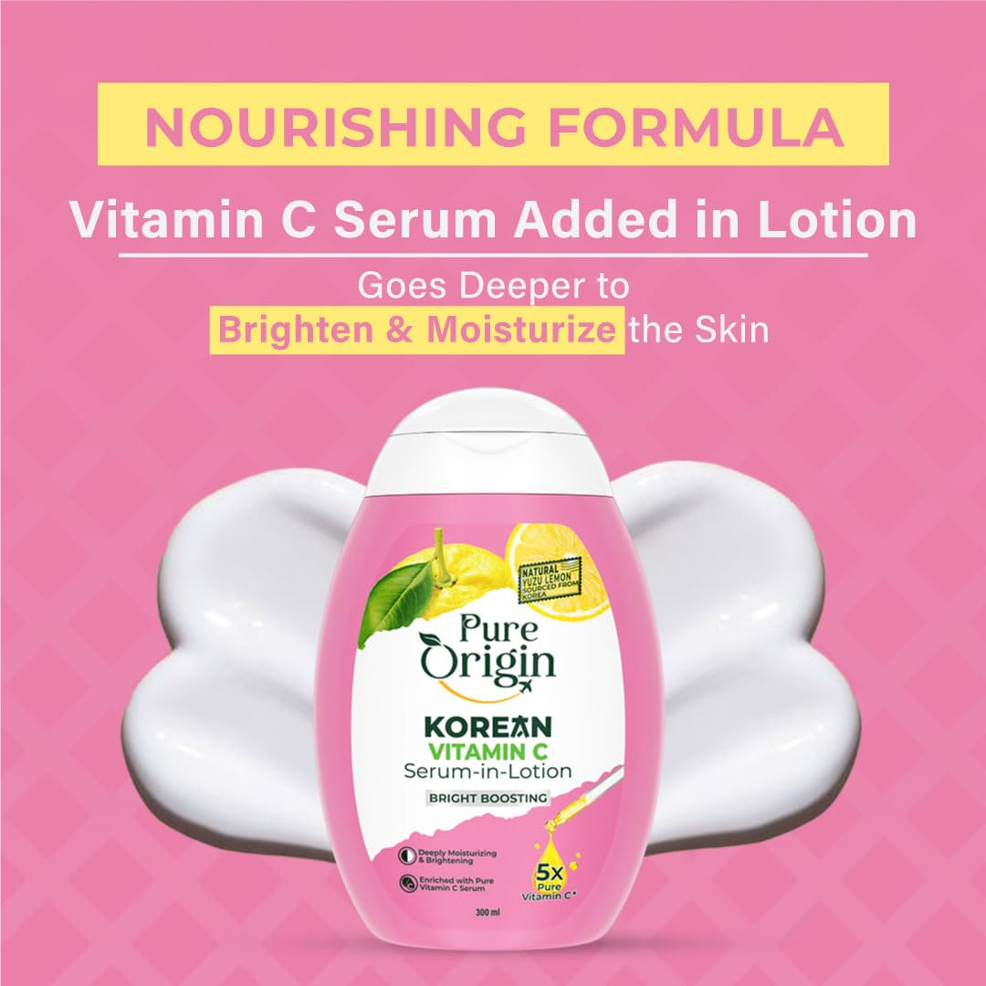 Pure Origin Korean Vitamin C Bright Boosting Serum Cream & Bright Boosting Body Lotion Combo | For Brighter, Glowing Skin and moisturized skin | For women and men | 350g